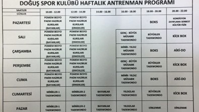 Malata DOĞUŞ SPOR KULÜBÜ HAFTALIK ÇALIŞMA PROGRAMI