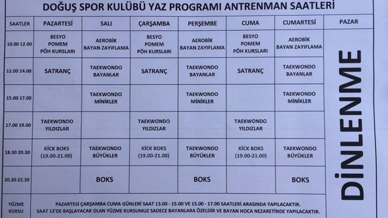 Doğuş Spor Yaz Antrenman Pırogramı Belirlendi