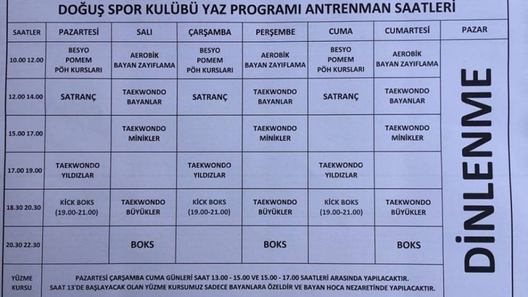 Doğuş Spor Yaz Antrenman Pırogramı Belirlendi